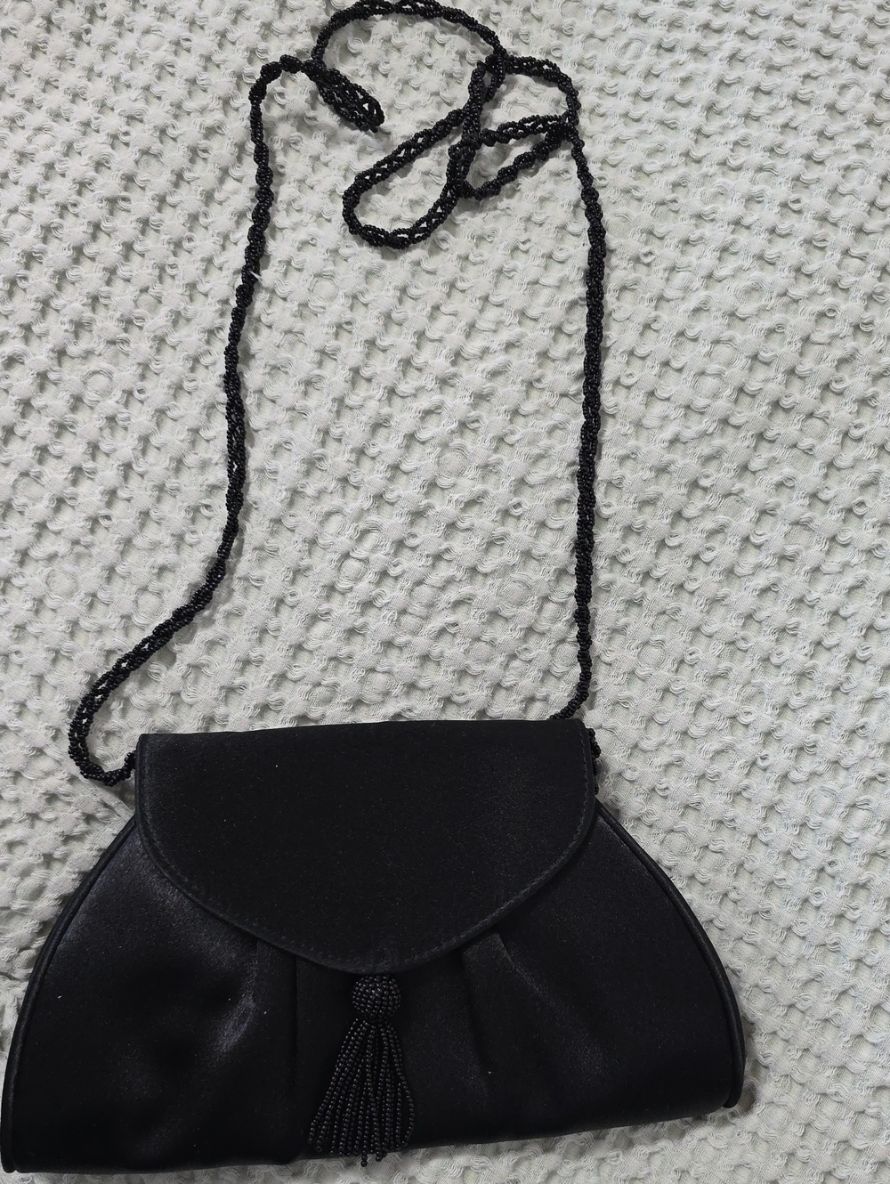 La Regale Black Beaded Tassel Evening Clutch